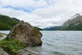 View over a meadow with flowers and Silvaplanersee along Swiss Engadin