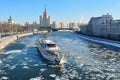 View over Moscow River toward Kotelnicheskaya Embankment buildin Royalty Free Stock Photo