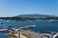 View over mountain range of north vancouver shoreline from canada place Royalty Free Stock Photo