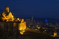 Night scene over Narikala Castle, in Tbilisi, Georgia.