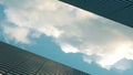 View over office skyscrapers against a beautiful blue clouds. 3d illustration