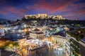 View over the old town of Athens and the Parthenon Temple of the Acropolis Royalty Free Stock Photo