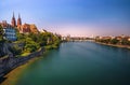 Old Town of Basel, Munster cathedral and the Rhine river in Switzerland