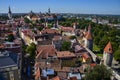 View over the Old Town with the towers of the City Walls and Oleviste Church from Patkuli Viewing Platform. Tallinn, Estonia Royalty Free Stock Photo