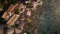 View over Padang Padang beach. Top view aerial photo from flying drone of an amazingly beautiful sea & ocean landscape. cliff with Royalty Free Stock Photo