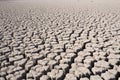 View over parched and empty dam, with cracked mud Royalty Free Stock Photo