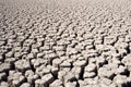 View over parched and empty dam, with cracked mud Royalty Free Stock Photo