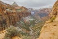 View over pine creek of the Zion National Park in Utah in winter Royalty Free Stock Photo