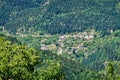 View Over Pine Forests to Small Greek Mountain Village, Greece Royalty Free Stock Photo