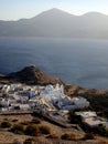 view over milos city, plaka, in sunset light, cyclade islands, greece