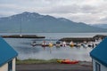 View over port of Hrisey in Eyjafjordur in Iceland