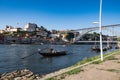 View over Porto, Portugal, River Douro and Dom Luis Bridge with traditional boats Royalty Free Stock Photo