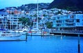 View over residential suburb of Mount Victoria and adjacent marina city in twilight Royalty Free Stock Photo