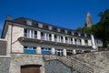 View over the restaurant on the Drachenfels up to the Drachenfels ruins Royalty Free Stock Photo