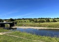 View over the, River Ribble, with fields and trees in, Chatburn, Clitheroe, UK Royalty Free Stock Photo