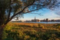 View over the river Warnow to the city Rostock, Germany