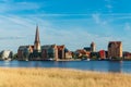 View over the river Warnow to the city of Rostock, Germany