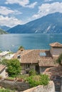 View over the roofs of the old town of Limone Sul Garda to the Lake Garda Royalty Free Stock Photo