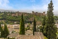 A view over the rooftops of the Albaicin district of Granada towards the Alhambra Palace and the Sierra Nevada mountains Royalty Free Stock Photo