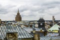 View over the rooftops of the city and the building of the Academy of Sciences in Riga from a height.