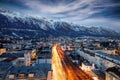 View over the rooftops of Innsbruck, Austria, to the snow covered Alps Royalty Free Stock Photo