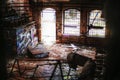 View over ruined factory interior full of debris Royalty Free Stock Photo