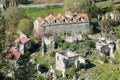 View over the ruins, including ruined Kataponagia lower church, of Kayakoy (Levissi) abandoned village in Mugla