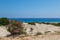 A view over sand dunes towards the ocean, at Golden Beach in Northern Cyprus Royalty Free Stock Photo