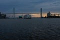 view over Savannah river and Talmadge Memorial Bridge during dusk Royalty Free Stock Photo