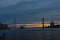 view over Savannah river and Talmadge Memorial Bridge during dusk Royalty Free Stock Photo