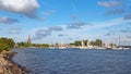 View over the Schlei to the city of Schleswig with harbor and cathedral, Schleswig-Holstein, Germany