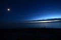 View over the sea at dusk with the Moon, Jupiter, Saturn and Venus