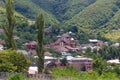 View over Sheki Shaki city and the Greater Caucasus mountains in Azerbaijan. Nature of Azerbaijan Royalty Free Stock Photo