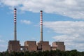 View over Sines thermoelectric power station with blue sky in the background