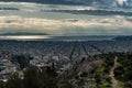 View over the skyline of Athens towards the sea, taken from the hills of Muses Royalty Free Stock Photo