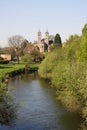 View over small river Rur on basilica of Sint Odilienberg near Roermond - Netherlands