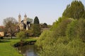 View over small river Rur on basilica of Sint Odilienberg near Roermond - Netherlands