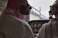 View from over snow covered peaks while flying in small plane Royalty Free Stock Photo