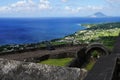 A view over St. Kitts and Sint Eustatius Islands with Brimstone Hill Fortress fortifications on the foreground on a bright sunny Royalty Free Stock Photo