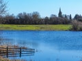 View over Staveley Nature Reserve to Staveley village, North Yorkshire