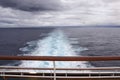 View over stern from upper deck of modern cruise ship. Royalty Free Stock Photo