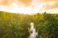 View over sunset over Amazon river with rainforest in Brazil.