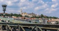 A view from the Chain Bridge across the River Danube in Budapest towards the Fisherman`s Bastion Royalty Free Stock Photo