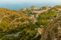 The view over Taormina, Sicily from Castelmola above the town Royalty Free Stock Photo