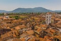 A view over the terracotta roof tops towards the Napolean Square in Lucca, Italy Royalty Free Stock Photo