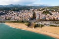 View over the town, beach and the fishing harbor of Arenys de Mar. on the mediterranean coast near Barcelona