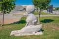 View over traditional Turkish sculptures depicting people and animals in Antalya city center, near Mediterranean seacoast, Antalya