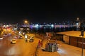 View over traffic next to Eminonu pier at night in Istanbul, Turkey Royalty Free Stock Photo