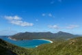 View over turquoise waters of Wineglass Bay in Freycinet National Park, Tasmania island, Australia. Royalty Free Stock Photo