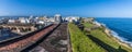 A view over the upper battlements of the Castle of San Cristobal along the coast in San Juan, Puerto Rico Royalty Free Stock Photo